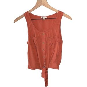 NWOT American Eagle Burnt Orange Tank Top Front Tie Buttons Soft Lightweight XS